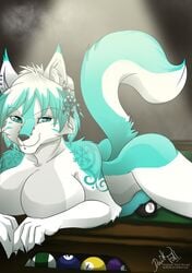 1futa artica_sparkle ass big_breasts breasts completely_nude duskfall full-package_futanari fur furry furry_only futa_only futanari huge_breasts ice intersex jogauni looking_at_viewer nude penis pool solo solo_futa tail text