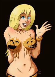 blonde_hair bodypaint breasts family_guy female female_only front_view halloween human jillian_russell-wilcox joey_vegas nipples nude pale_skin pumpkin_boobs solo tagme vstudios