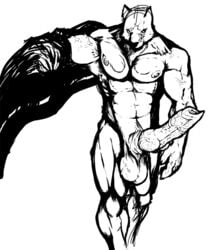 abs anthro balls big_balls big_penis bleach canine claws erection fur furry knot male_only monochrome muscles penis pose sajin_komamura suck_mcjones testicles