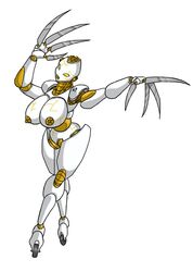 android big_breasts clawed_fingers gold_lips gold_nipples lordstevie no_pupils simple_background wheels white_background white_body yellow_eyes