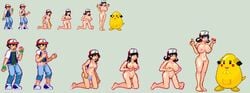 breast_expansion casetermk chansey female gender_transformation green_background nintendo nurse_joy pikachu pixel_art pokemon rule_63 satoshi_(pokemon) sprite_sheet transformation what