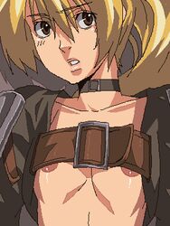 belt belt_buckle brave_fencer_musashi breasts female lowres nanasyu nipple_slip nipples oekaki