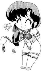 arms_behind_back bondage collar corset dave_yerushalaim kasumi_tendo leash long_hair monochrome panties pet ranma_1/2 small_breasts smile thong