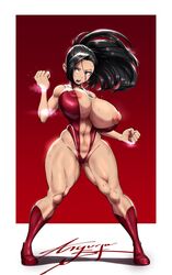 1girls abs anguriask areolae big_breasts black_hair boots bouncing_breasts breasts female huge_breasts large_breasts leotard momo_yaoyorozu muscular_female my_hero_academia nipples solo standing thick_thighs thighs