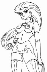 boots breasts dave_yerushalaim earrings elbow_gloves female female_only gloves human human_only jessie_(pokemon) jewelry large_breasts long_hair monochrome pokemon skirt solo team_rocket underboob upskirt