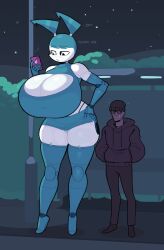 1boy 1girls anon aroused ass beanie blush blushing breasts bus_stop cleavage eyes eyes_open female funny gigantic_breasts hand_on_hip height_difference hoodie jenny_wakeman long_socks male my_life_as_a_teenage_robot nervous nickelodeon phone robot_girl robot_humanoid stockings stranger suprised sweat taller_female thick_thighs thighs tits turned_on voluptuous_female zetaskully