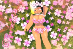 3d big_ass big_breasts black_and_blonde_hair censored censored_breasts censored_genitalia censored_nipples censored_pussy cherry_blossoms female honey_(tah) mine-imator minecraft pussy theactualhoney