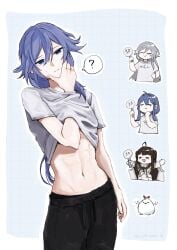 3girls female female_focus female_only fit_female fu_hua fu_hua_(herrscher_of_sentience) honkai_(series) honkai_impact_3rd lifting_shirt midriff press sportswear tagme