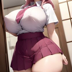 1girls ai_generated apakaber big_breasts breasts clothing erect_nipples erection_under_clothes female_only fully_clothed head_out_of_frame huge_breasts huge_thighs long_hair nipple_bulge nipples_visible_through_clothing pink_hair school_uniform schoolgirl skirt slim_waist thick_thighs tie tight_clothes tight_clothing wide_hips