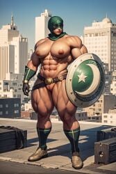 abs absurd_res ai_generated alternate_costume belt boots breasts captain_america female_only gloves hijab islam knoworai mask muscles muscular muscular_female muslim nipples pussy rule_63 shield solo stable_diffusion thick_thighs