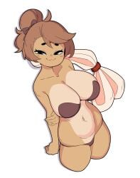 1girls animal_ears animal_humanoid bikini breasts brown_hair bunny_ears bunny_girl chelizi chelizi_(diives) diives female female_only furry furry_female furry_only huge_breasts large_breasts looking_at_viewer looking_up potatoartox short_hair simple_background solo_female swimsuit xingzuo_temple