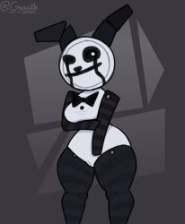 arm_under_breasts armwear big_breasts black_legwear black_tears bow bowtie breasts bunny_ears cameltoe curvy curvy_body curvy_female curvy_figure five_nights_at_freddy's five_nights_at_freddy's_2 gnaskb legwear long_socks paper paper_pals paperpals pattern_legwear plate simple_background smile solo tears thick_thighs thighhighs thighs white white_skin wide_hips