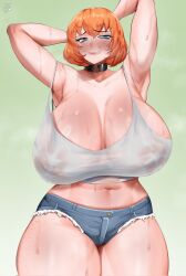 areola areolae armpits ass belly big_areola big_ass big_breasts big_nipples big_thighs bite_mark blue_eyes blush breasts choker chubby chubby_female collar female freckles gigantic_ass gigantic_breasts gigantic_thighs hands_behind_head hip_grab hips hispanic_virtual_youtuber huge_areola huge_ass huge_breasts huge_nipples huge_thighs indie_virtual_youtuber large_areolae large_breasts milileonaorochi nervous nipples orange_hair original pubic_hair shorts sweat sweatdrop sweating sweaty sweaty_body tagme thick thick_hips thick_legs thick_thighs thighs tits uwu_mili_uwu vein veiny_breasts virtual_youtuber vivifellow vtuber wet wet_body wet_clothes youtube_hispanic