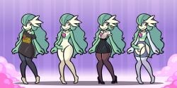 2:1 clothed clothing crossdressing femboy feminization gardevoir generation_3_pokemon gharug girly green_hair group hair high_heels humanoid legwear lingerie long_hair lynn_(gharug) makeup male male_gardevoir male_only model_sheet nintendo office_lady pantyhose pokemon pokemon_(species) secretary skirt solo