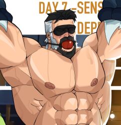 ball_gag bara eye_mask gay gray_hair invincible kinktober male_only no_visible_genitalia omni-man page_7 red_ball_gag restrained revealyoursins sensory_deprivation sweating