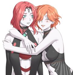 2girls aemu breasts cleavage cleobulus_(fire_emblem) female female_only fire_emblem fire_emblem:_three_houses hug kronya_(fire_emblem) medium_breasts nintendo orange_hair pale-skinned_female pale_skin red_hair