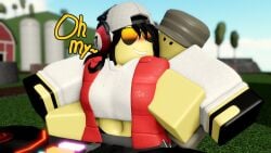 1boy 1girls 3d black_hair bloxmodeller blushing dj_(tds) genderswap_(mtf) grabbing_from_behind groping roblox roblox_game robloxian scout_(tds) sunglasses tagme tower_defense_simulator