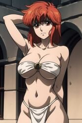 ai_generated bandeau bandeau_bikini bastard!! female harem_girl harem_outfit huge_breasts medium_hair navel red_eyes red_hair shounen_jump tia_noto_yoko underboob white_bandeau white_bikini