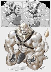 after_transformation animal_genitalia animal_penis anthro balls bandai_namco bodily_fluids claws cum digimon digimon_(species) esganoth feline_genitalia feline_penis genital_fluids genitals hi_res lactating leomon male male_lactation masturbation muscular muscular_male nipple_fetish nipple_play nude open_mouth penile penile_masturbation penis solo tongue tongue_out