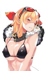 big_breasts blonde_hair embarrassed half-dressed hololive hololive_indonesia hololive_indonesia_holoh3ro kaela_kovalskia popo_(popo0cat) red_eyes tagme tagme_(artist) topwear virtual_youtuber