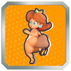 1girls 1other 3d 3d_(artwork) adynamical ambiguous_gender ass big_butt blender_(software) blue_eyes brown_hair duo female full_body goomba mario_(series) nintendo nude nude_female princess_daisy rimjob rimming shocked shortstack standing super_mario_bros._wonder