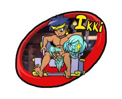 bolo_(shantae) caressing_testicles chibi ghost glasses handjob highres ikki_(shantae) legendsnjk mimic monster_girl nude shantae solo_male straight testicles treasure_chest