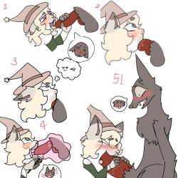 cat_boy catboy dissappointed_look feline fellatio femboy gay happy heart-shaped_pupils magic male_only surprized wand witch witch_hat wolf