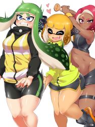 agent_3_(splatoon) agent_4_(splatoon) agent_8_(splatoon) ass ass_grab baseball_bat blush female_pervert groping heart inkling inkling_girl nintendo octoling octoling_girl pengin_maru splatoon splatoon_2 tentacle_hair thick_thighs tight_clothing wide_hips yuri