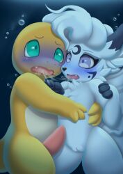 anthro asphyxiation canid canine charmander cyanosis drowning duo embrace female fox generation_1_pokemon genitals hug imminent_death male male/female mammal nintendo penis pokemon pokemon_(species) pussy revous snuff underwater water