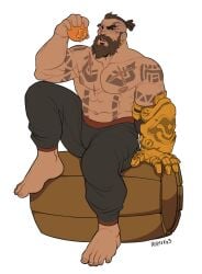 1boy 2023 bara bara_tits barazoku beard bulge clothing facial_hair gangplank gay hairy hairy_male holyxxx3 league_of_legends looking_at_viewer male male_focus male_nipples male_only manly muscular_male nipples riot_games solo solo_male tattoo yaoi