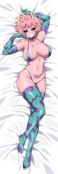 1girls arm_gloves bikini black_sclera dakimakura dakimakura_design female female_only lindaroze mina_ashido my_hero_academia pink_hair pink_skin solo stockings yellow_eyes