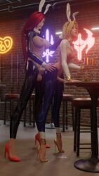 3d blonde_hair breasts bunnysuit cum dick dickgirl futa_on_futa futanari grabbing_from_behind katarina_du_couteau league_of_legends luxanna_crownguard otaviox6 red_hair reverse_bunnysuit