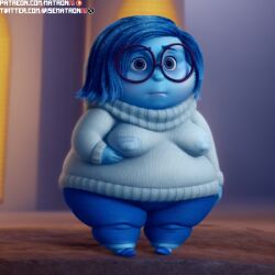 1girls 4k ai_generated bbw big_breasts blue_body blue_hair breasts disney fat female female_only glasses highres hips inside_out inside_out_2 matronai_(artist) obese obese_female overweight overweight_female patreon_username pinup pixar sadness_(inside_out) solo solo_female solo_focus ssbbw stable_diffusion thick_thighs thighs twitter_username wide_hips