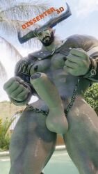 2_horns 3d 3d_(artwork) balls dissenter3d dragon_age genitals hi_res horn humanoid humanoid_pointy_ears iron_bull male male_only nipples penis qunari solo voluox