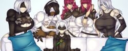 belts big_ass big_boobs big_breasts big_thighs big_tits black_clothes blindfold devola duplicate huktol looking_at_partner meme milf nervous nier nier:_automata nier_(series) nonude pink_hair piper_perri_surrounded popala popola smaller_male sofa surroundedbygirls sweat tagme twins white_hair whiteclothes yorha_2b yorha_2p yorha_9s yorha_a2