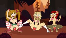 3girls censored forest fresh_tv legs_spread oc pennsatucky samey_(tdi) sunset topless total_drama_(series) total_drama_island zoey_(tdi)