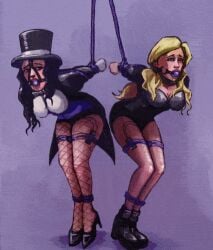 animated ball_gag black_canary bondage dc dc_comics female gag gagged restrained ropepigments sex_toy vibrator zatanna