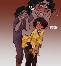 2boys afro-latino blush blushing bruno_madrigal camilo_madrigal clothed clothing dilf duo encanto gay gay_incest gay_male gay_sex incest latino latino_dilf male_only nephew no_visible_genitalia skinny smirk smirking_at_partner uncle uncle_and_nephew xd y63367038 yaoi young