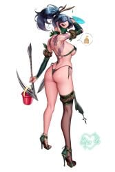 akali ass big_ass big_breasts bikini bikini_bottom bikini_top black_hair blush blush breasts brown_eyes cianyo collar cute cute_face female female_only green_swimsuit green_topwear heels league_of_legends ninja ninja_mask nipple_outline nipples riot_games solo_female swimsuit thick thick_ass thick_hips thick_legs thick_thighs thighs