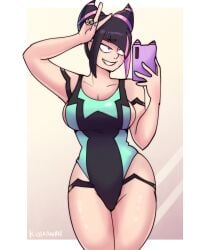 1girls female female_only fully_clothed juri_han kujikawaii selfie solo street_fighter swimsuit v