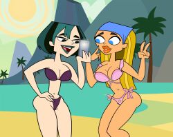 beach bra gwen_(tdi) lindsay_(tdi) pennsatucky phone selfie swimsuit tight_clothing total_drama_(series) total_drama_island