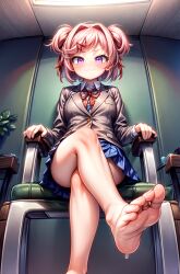 1girls 5_toes :3 ai_generated barefoot big_breasts blush breasts crossed_legs doki_doki_literature_club feet female female_only foopanthia foot_fetish foot_focus hi_res legs long_hair looking_down natsuki_(doki_doki_literature_club) pink_hair presenting presenting_feet purple_eyes schoolgirl sole_female soles sweat sweatdrop sweaty tease teasing thick_thighs thighs