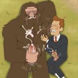 bigfoot brett_hand cum cum_in_suit cum_on_body cum_on_self gay harzu inside_job male_only masturbating netflix non-human socks suit_and_tie tagme toony