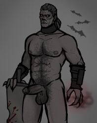 1boy chest_hair cock dark-skinned_male dreadlocks erection hairy hairy_chest hairy_male male_focus male_only muscular_male precum solo solo_male standing the_sheriff_(vtmb) vampire vampire_the_masquerade vampire_the_masquerade_bloodlines world_of_darkness