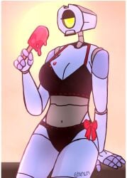 1girls android clothed female female_only mirage_(ultrakill) popsicle popsicle_melting robot robot_girl stargutz ultrakill