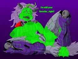 1girls 2d 2d_(artwork) 2d_artwork animatronic anthro areola big_breasts breasts canid canine canis cheek_tuft claws clothing dialogue exposed_endoskeleton eyelashes facial_tuft female female_only five_nights_at_freddy's five_nights_at_freddy's:_security_breach fnaf genitals green_areola green_claws green_hair green_nipples grey_body hi_res hologram huge_breasts legwear lipstick looking_at_viewer machine makeup mammal navel nipples open_mouth pattern_clothing pattern_legwear purple_background purple_clothing purple_legwear pussy ravage41 robot roxanne_wolf_(fnaf) ruined_roxanne_wolf_(fnaf) scottgames security_breach:_ruin sharp_teeth shoulder_pads simple_background solo spread_legs spreading steel_wool_studios striped_clothing striped_legwear stripes talking_to_viewer teeth text thick_thighs tuft white_hair wide_hips wolf