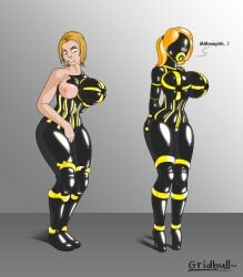 before_and_after breast_expansion drone droneification female heeled_feet huge_ass huge_breasts thick_thighs transformation wide_hips