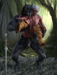 3d ciri female monster nude penetration sex the_witcher_(series) the_witcher_3:_wild_hunt urik werewolf white_hair