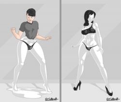 before_and_after drone droneification faceless faceless_female gridbull high_heels panties transformation