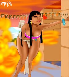 1girls artist_request bent_over big_breasts black_hair breasts chel cleavage enjoying_farting fart fart_cloud fart_fetish farting female gassy latina solo the_road_to_el_dorado